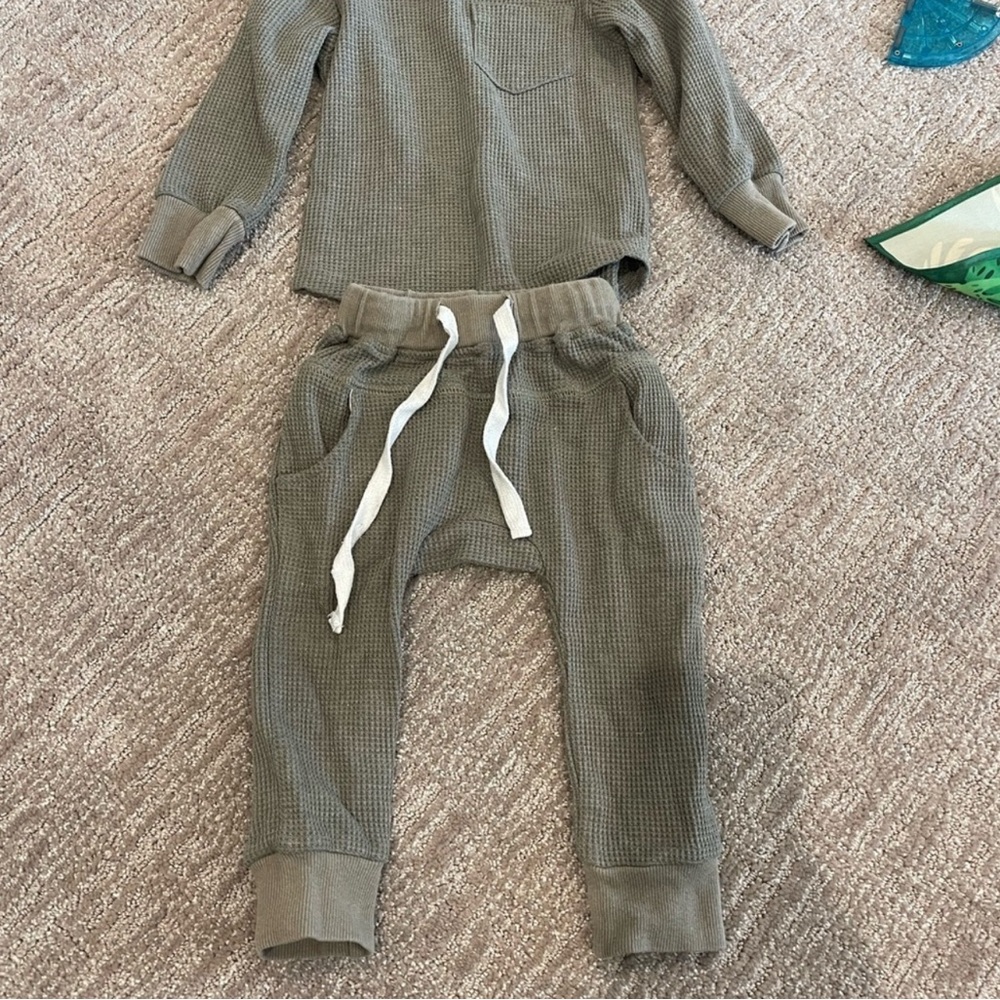 Little Bipsy Olive Waffle Knit Matching Set